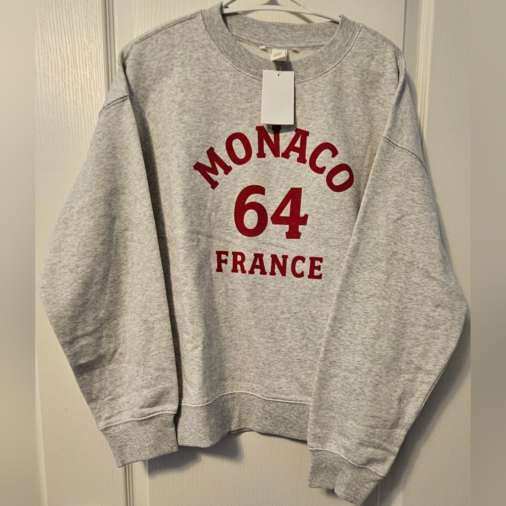 H&M Gray Sweater with Red Monaco 64 France Print - Picture 2 of 3
